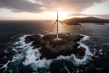 海上风电场被大海包围的风力涡轮机背景