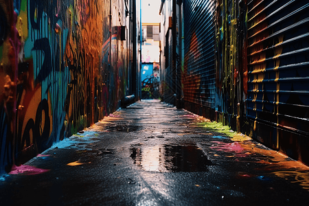 雨后的涂鸦小巷图片