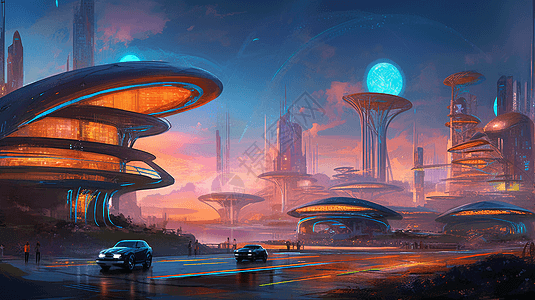 科幻城市的夜景背景图片