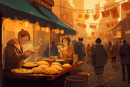 街头小贩卖饺子背景图片