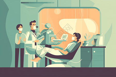 病人坐在牙科椅上图片