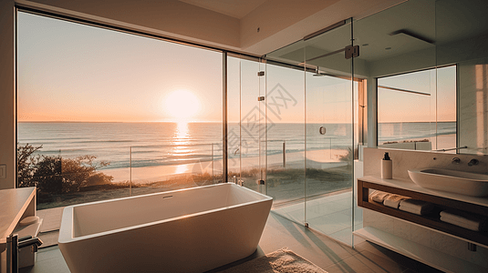 现代设计沿海公寓的浴室图片
