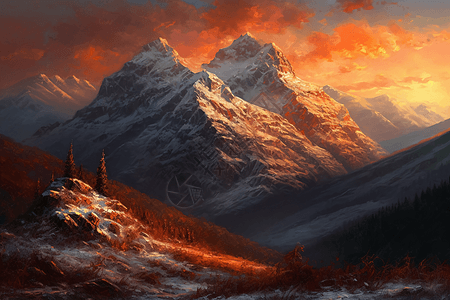 日落时的雪山图片