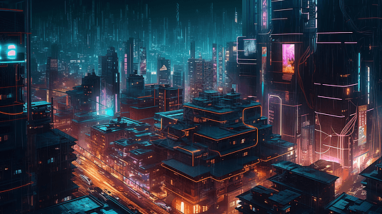 城市的霓虹灯背景图片