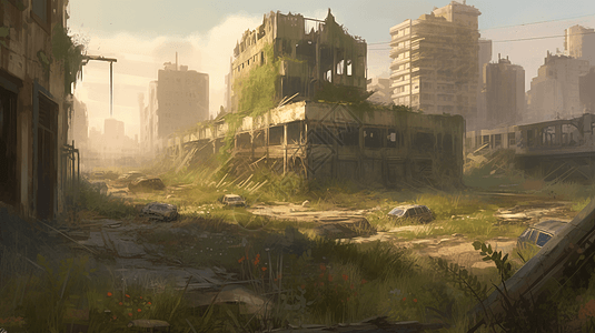 世界末日后的城市景观插图图片