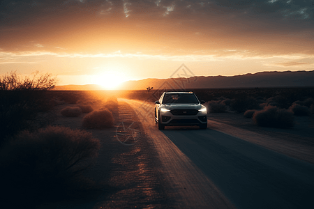 无人驾驶汽车穿越沙漠背景图片