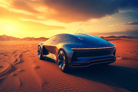 未来汽车在沙漠中行驶图片
