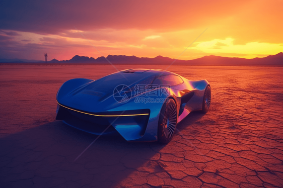 未来汽车在沙漠中渲染图图片