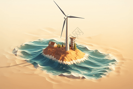 海上风力涡轮机粘土风格背景图片