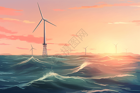 海中的风力涡轮机插图图片