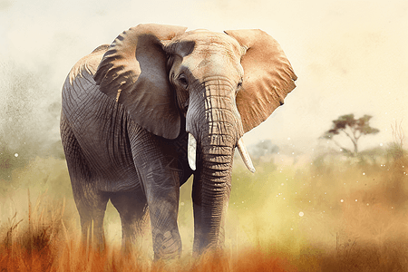 非洲草原大象平面插图图片