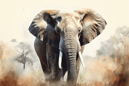 非洲草原大象创意插图图片