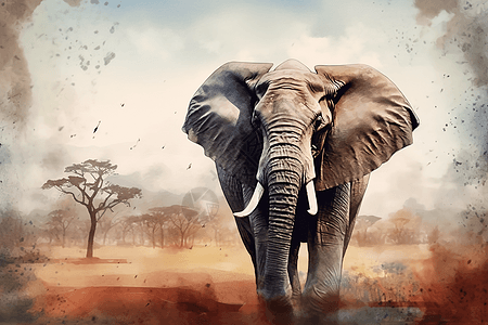 非洲草原大象手绘插图图片