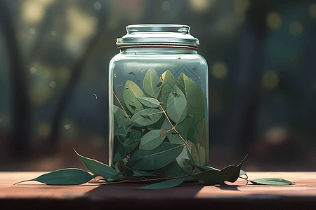 玻璃罐里的桉树叶创意插图图片