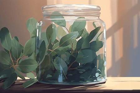 玻璃罐里的桉树叶插图图片