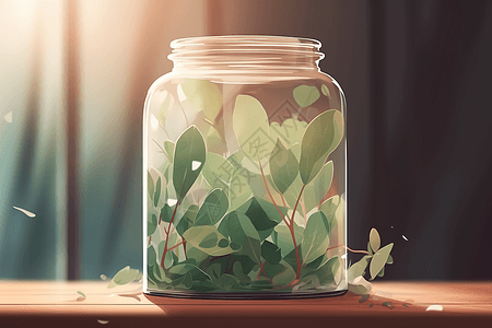 玻璃罐里的桉树叶平面插图图片