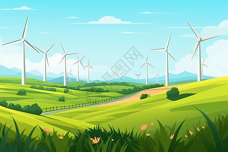 农田风力涡轮机的平面插图图片