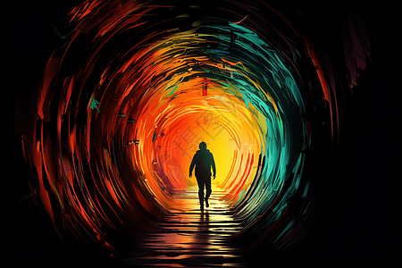 彩色隧道里的人图片