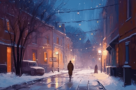 下雪的街景背景图片