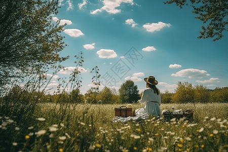 一个女人在野餐图片