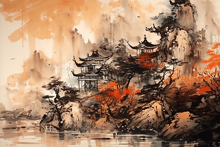 中国传统的建筑画背景图片
