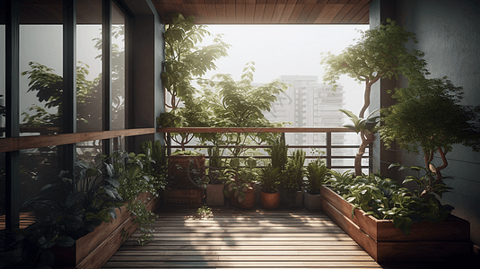 绿色植物的阳台图片