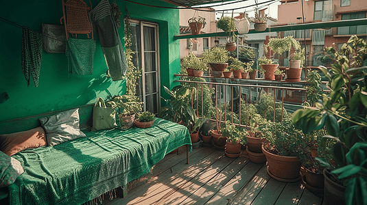 绿色阳台和植物图片