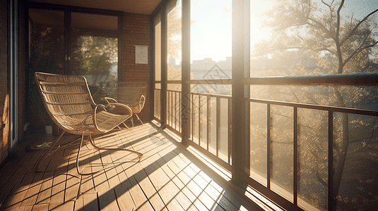 温暖的阳台阳光明媚的下午高清图片