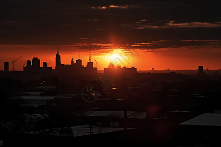 夕阳西下的城市天际线背景图片