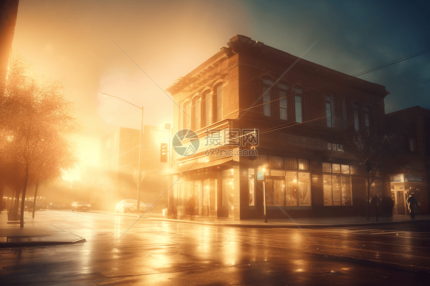 灯火阑珊的城市街角图片