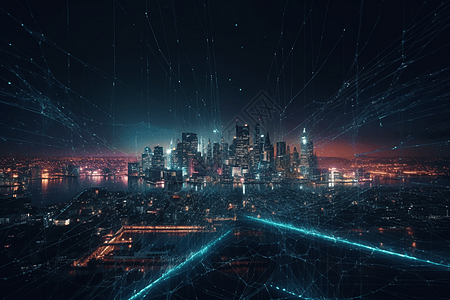 科幻的夜间城市景观图片