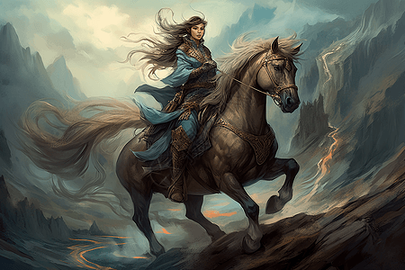 骑着马英姿飒爽的女战士图片