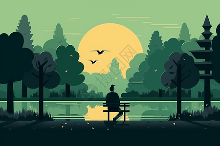 一个人坐在公园里图片