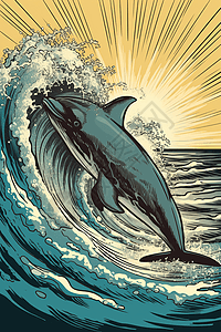 迎巨浪跳跃的海豚图片