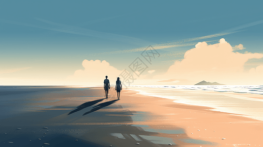 夫妇在海岸边散步图片