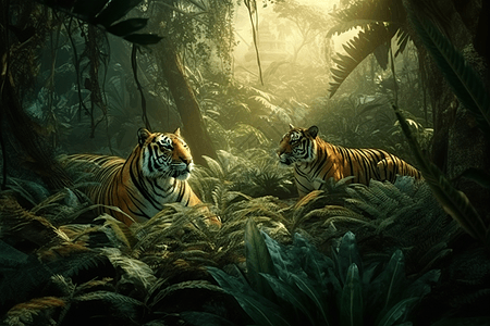 森林中凶猛的老虎背景图片