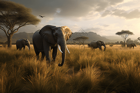 大草原中的大象图片