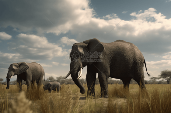 在草丛中雄伟的大象图片