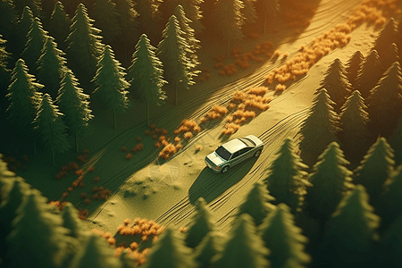 驶过的森林的汽车图片