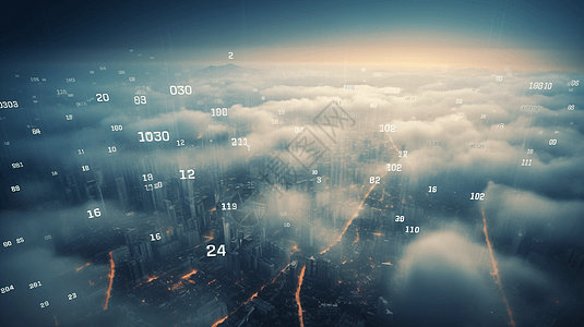 云层中的二进制城市图片