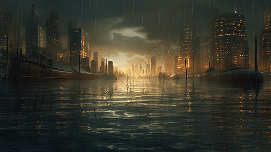 二进制代码淹没的城市概念图图片