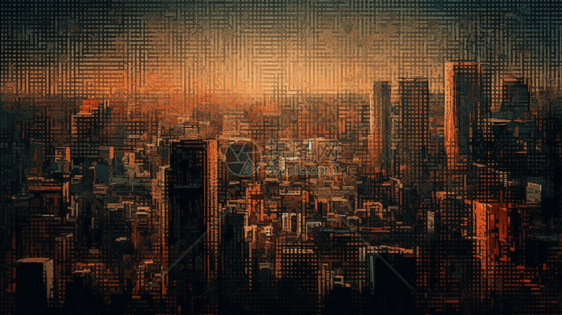 黄昏时的二进制城市景观图片