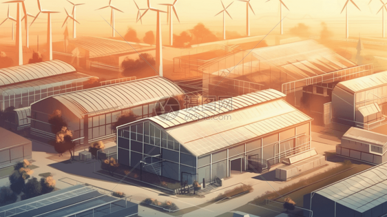 工厂带有风力发电的可持续能源图片