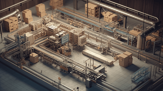 工厂生产线的3D概念图图片