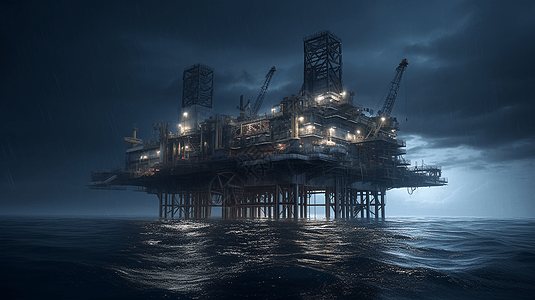 夜间石油钻井平台图片