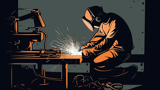 工厂焊工在工作的平面插图图片