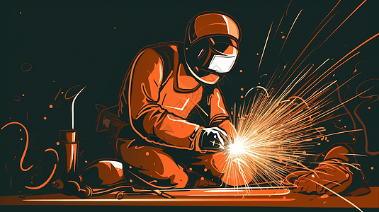 焊工在工作时的平面插图图片