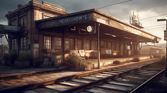 复古旧火车站3D概念图图片