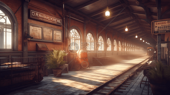 复古旧火车站场景图片