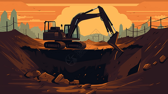 挖掘机在建筑工地作业插图图片